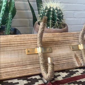 Wall Hooks / Coat Rack - Wood, Gold & Rope Wrapped